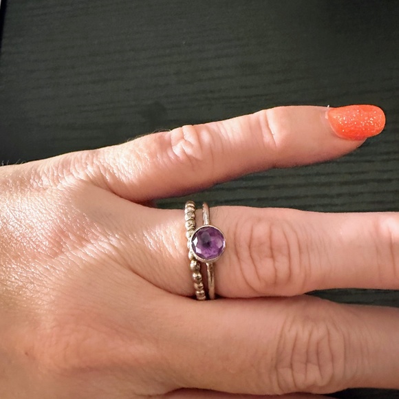 Pandora Rings. One with silver beads and one with purple gemstones. Size 8. - Picture 1 of 5